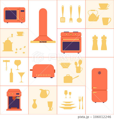 Clipart of kitchen tools. Set of kitchen equipment and utensils Clipart of kitchen tools. Set of kitchen equipment and utensils 106012246