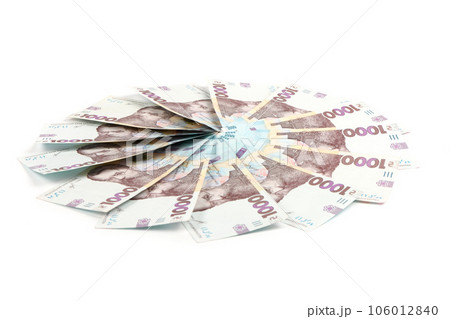 Circle of ukrainian money - thousand banknotes hryvnia 106012840