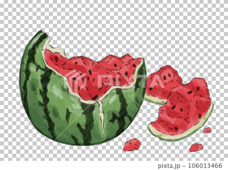 砕けたスイカのイラスト（水彩風）のイラスト素材 [106013466] - PIXTA