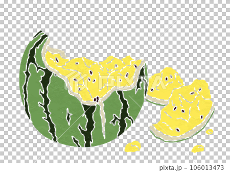 砕けた黄色スイカのイラスト(版画風) 砕けた黄色スイカのイラスト(版画風) 106013473