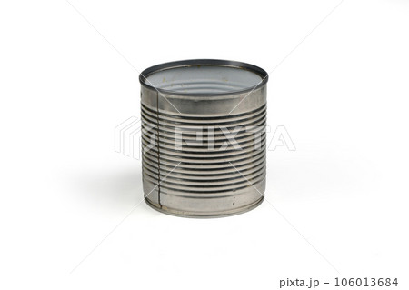Close-up shot various open metal tin cans isolated on white background. Close-up shot various open metal tin cans isolated on white background. 106013684