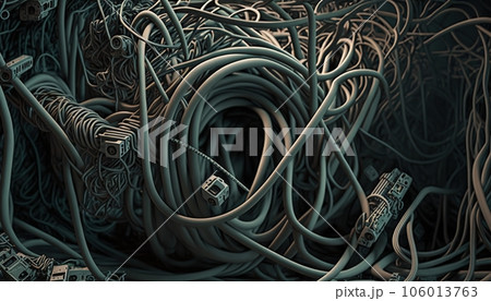 pile of electrical cords wires and  pipes created by generative AI  106013763