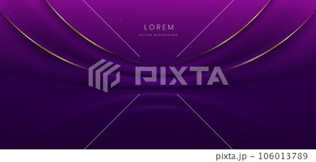 Luxury dark purple background with golden line curved and lighting effect sparkle. Luxury dark purple background with golden line curved and lighting effect sparkle. 106013789