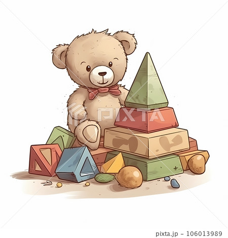 Cute teddy bear sitting on the pyramid Cute teddy bear sitting on the pyramid 106013989