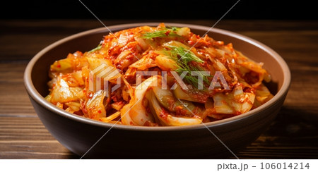 AI Generated Korean kimchi cuisine, fermented vegetables with various spices. AI Generated Korean kimchi cuisine, fermented vegetables with various spices. 106014214
