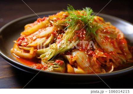 AI Generated Korean kimchi cuisine, fermented vegetables with various spices. 106014215