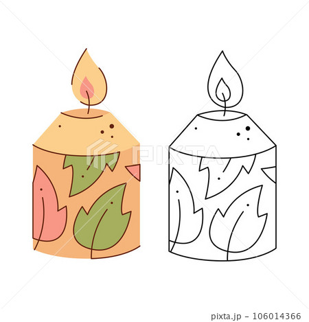 Patterned candle. Black and white and color clipart vector illustration. 106014366