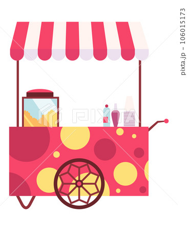 Street fast food stall, truck sale. Mobile food cart. Pizza, hamburger orhot dog fast food street shop. Vector illustration on white Street fast food stall, truck sale. Mobile food cart. Pizza, hamburger orhot dog fast food street shop. Vector illustration on white 106015173