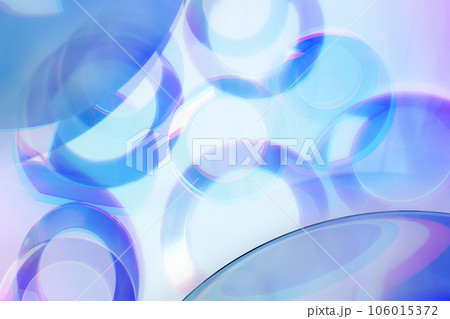 3D abstract holographic shapes gradient background. Transparent liquid glass with rainbow prism light refraction and distortion. 3D rendering illustration of iridescent plastic chromatic texture 106015372