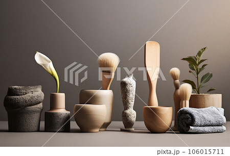 Spa composition with cosmetic products, oils and accessories. Generative AI 106015711