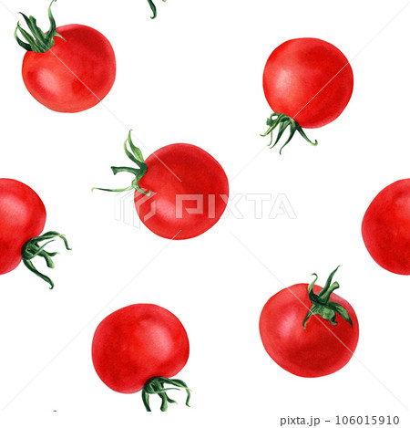 Watercolor seamless pattern with cherry tomatoes. Hand drawn illustration for wrapping, wallpaper, fabric, textile Watercolor seamless pattern with cherry tomatoes. Hand drawn illustration for wrapping, wallpaper, fabric, textile 106015910