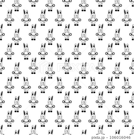 Tattoo rabbit with handcuffs pattern in the style of the 90s, 2000s. Black and white seamless pattern illustration. Tattoo rabbit with handcuffs pattern in the style of the 90s, 2000s. Black and white seamless pattern illustration. 106016046