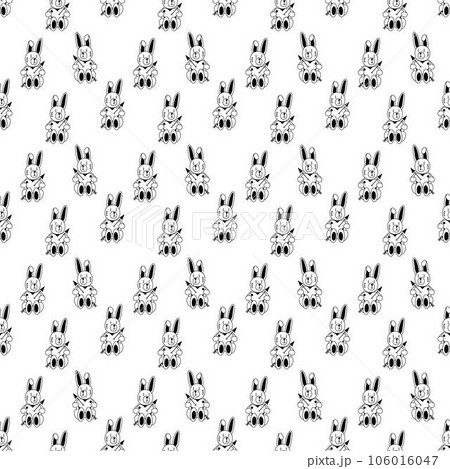 Tattoo rabbit with heart pattern in the style of the 90s, 2000s. Black and white seamless pattern illustration. Tattoo rabbit with heart pattern in the style of the 90s, 2000s. Black and white seamless pattern illustration. 106016047