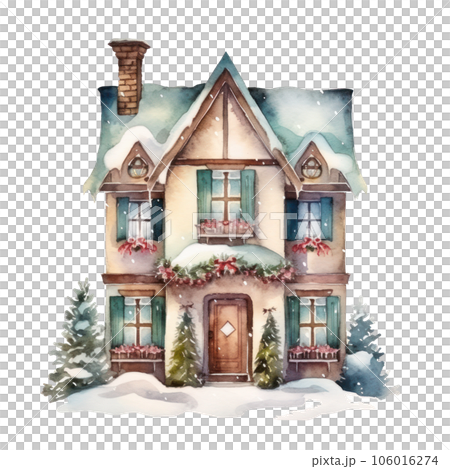 Watercolor cute Christmas house isolated 106016274