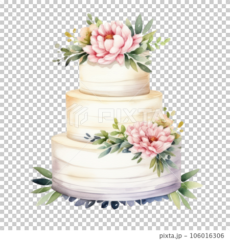 Watercolor wedding cake with flowers isolated. - Stock Illustration ...