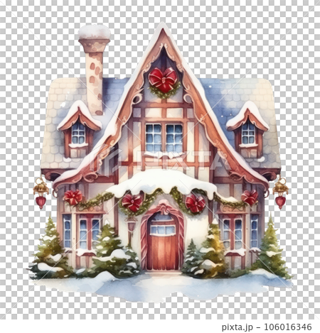 Watercolor cute Christmas house isolated Watercolor cute Christmas house isolated 106016346