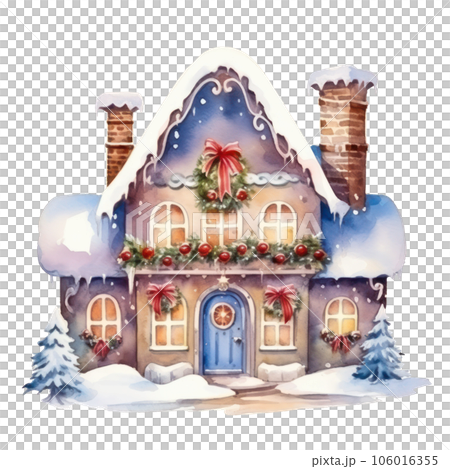 Watercolor cute Christmas house isolated Watercolor cute Christmas house isolated 106016355