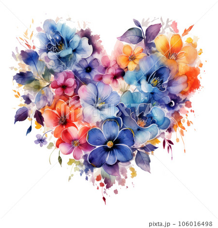Watercolor Flowers in Shape of Heart isolated 106016498