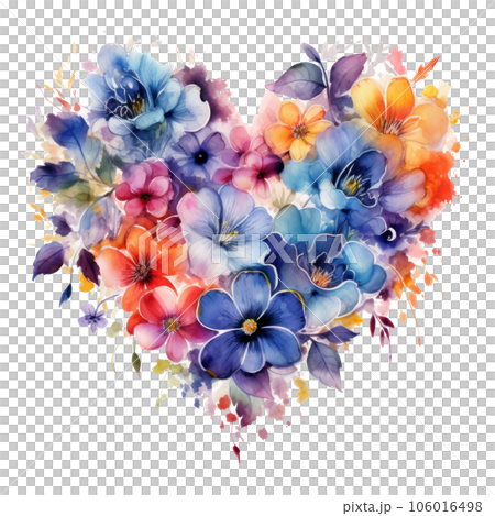 Watercolor Flowers in Shape of Heart isolated 106016498