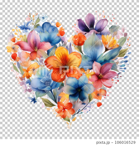 Watercolor Flowers in Shape of Heart isolated Watercolor Flowers in Shape of Heart isolated 106016529