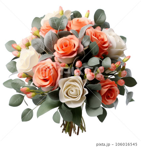 Blossoming flower bouquet of roses and euca isolated. Blossoming flower bouquet of roses and euca isolated. 106016545