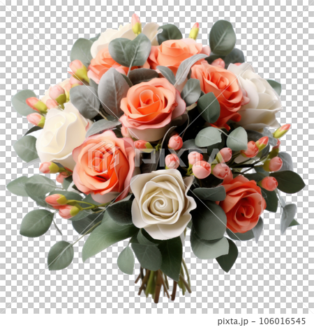 Blossoming flower bouquet of roses and euca isolated. Blossoming flower bouquet of roses and euca isolated. 106016545