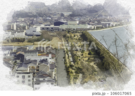 水彩画風 古城山公園 十一番町緑道 岡山県笠岡市 水彩画風 古城山公園 十一番町緑道 岡山県笠岡市 106017065