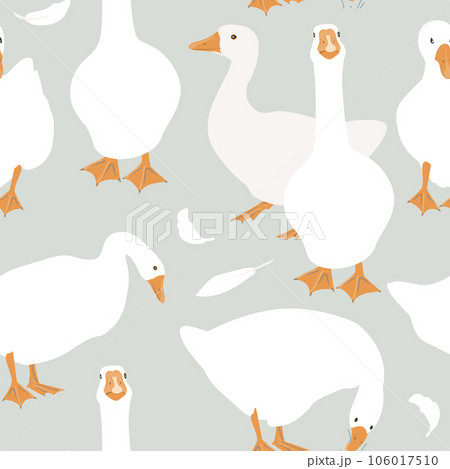 Cute white geese seamless pattern. Vector goose illustration background. 106017510