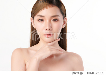 Beautiful young asian woman with clean fresh skin on white background, Face care, Facial treatment, Cosmetology, beauty and spa, Asian women portrait. Beautiful young asian woman with clean fresh skin on white background, Face care, Facial treatment, Cosmetology, beauty and spa, Asian women portrait. 106017533