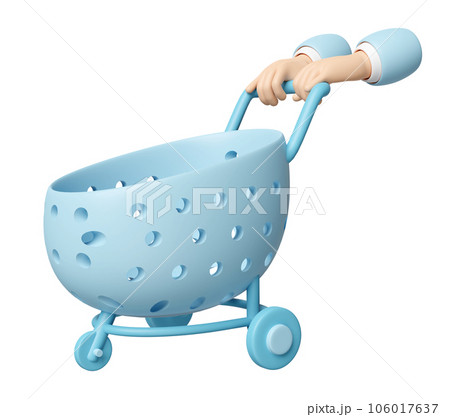 3d hand pushing a shopping carts empty isolated. 3d render illustration 106017637