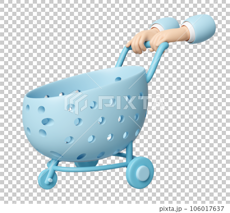 3d hand pushing a shopping carts empty isolated. 3d render illustration 106017637