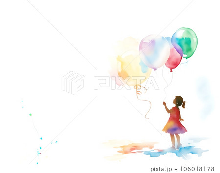風船を持った子供の水彩画のイラスト素材 [106018178] - PIXTA