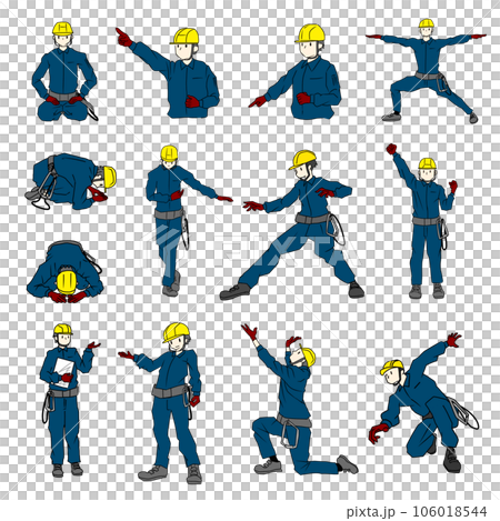 工場作業員ポーズイラストセット防護服 106018544