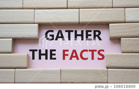 Gather the facts symbol. Wooden blocks with words Gather the facts. Beautiful pink background. Business and Gather the facts concept. Copy space. 106018800