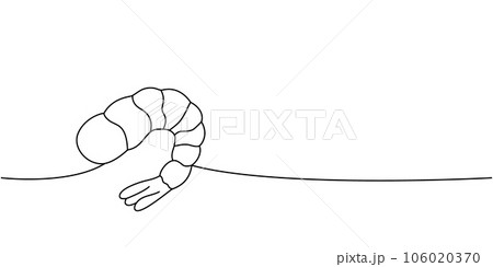 Fresh shrimp one line continuous drawing. Japanese cuisine, traditional food continuous one line illustration. Vector minimalist linear illustration. 106020370