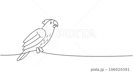 Tropical parrot, exotic bird one line continuous drawing. Animals accessories, pet toy supplies continuous one line illustration. Tropical parrot, exotic bird one line continuous drawing. Animals accessories, pet toy supplies continuous one line illustration. 106020391