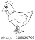 Cute Cartoon Style Chicken for Kids Coloring Book on iSolated White Background, Simple Style outline for Kids to coloring.  106020709