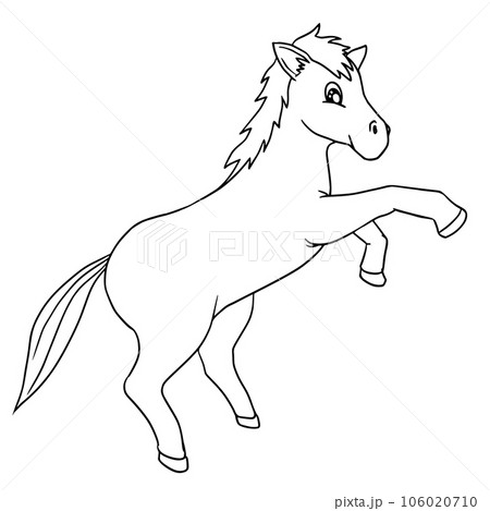 Cute Cartoon Style Horse for Kids Coloring Book on iSolated White Background, Simple Style outline for Kids to coloring.  106020710