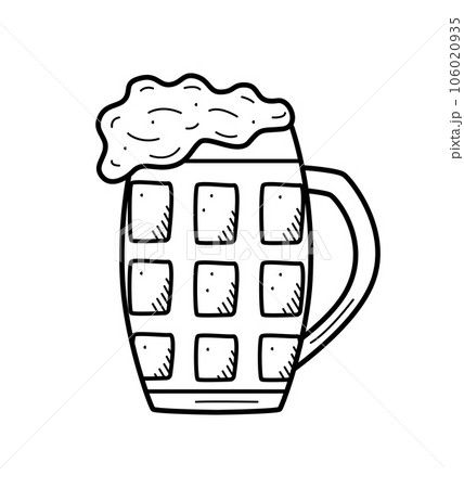 Glass beer mug with foam icon. Vector illustration of a logo for a bar or pub. Single doodle sketch isolate on white. 106020935