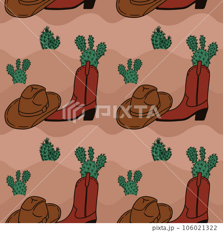 Retro cartoon cowboy aesthetics seamless pattern Retro cartoon cowboy aesthetics seamless pattern 106021322
