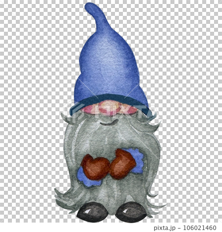 Watercolor illustration of cute family gnomes in hats isolated on the white background.  106021460