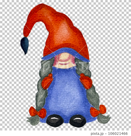 Watercolor illustration of cute family gnomes in hats isolated on the white background.  106021466