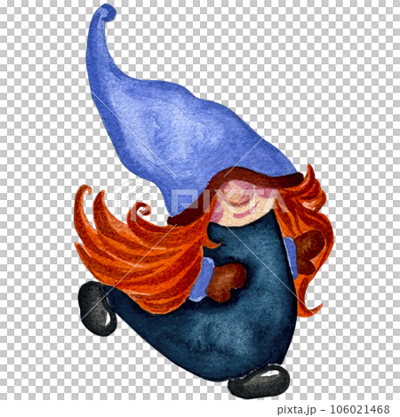 Watercolor illustration of cute family gnomes in hats isolated on the white background.  106021468