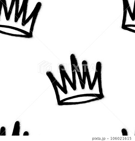 Seamless pattern of sprayed crown with overspray in black over white. Vector illustration template 106021615