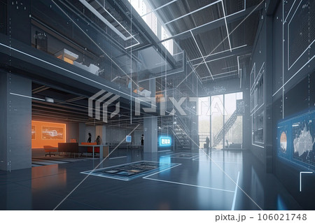 Interior of smart network house. Big data connection technology concept. Generative AI 106021748