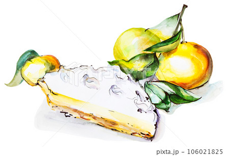 watercolor illustration of slice slice of orange or apricot pie, piece of cake with fruits, isolated on white background watercolor illustration of slice slice of orange or apricot pie, piece of cake with fruits, isolated on white background 106021825