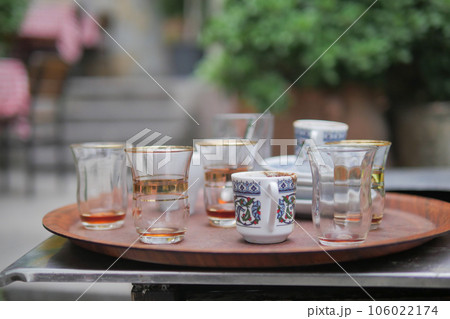 many empty coffee cup on table , 106022174