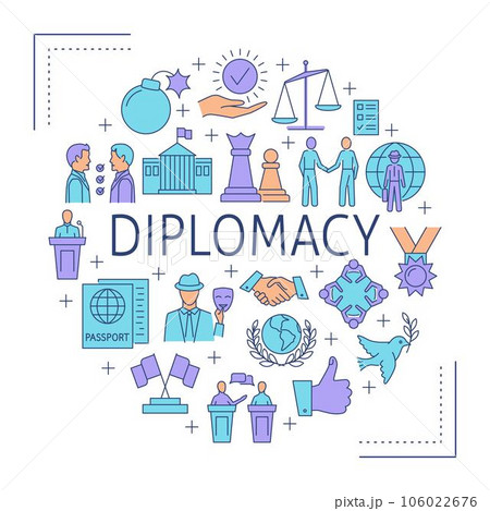 Diplomacy round poster in line style 106022676