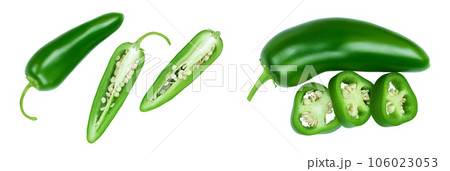 jalapeno peppers isolated on white background. Green chili pepper . Top view. Flat lay 106023053