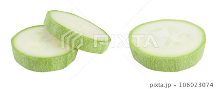 zucchini or marrow slices isolated on white background with full depth of field zucchini or marrow slices isolated on white background with full depth of field 106023074